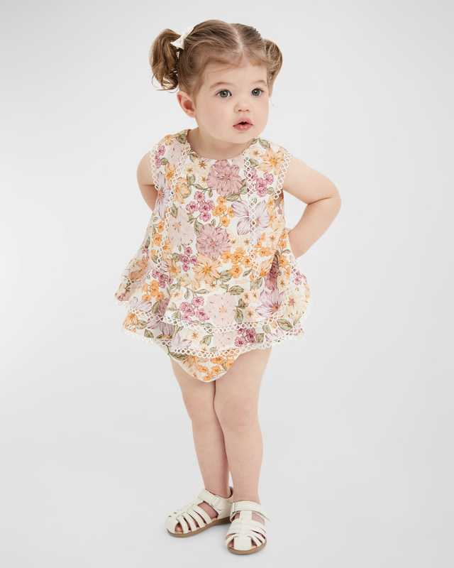 Girl's Ambrosia Floral Top and Shorts Set, Size 6M-3T